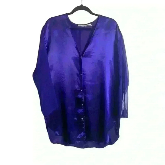 Vintage Victoria Secret M/L Nightgown Purple Pearl Button Down Sheer Sleeves - Picture 1 of 7